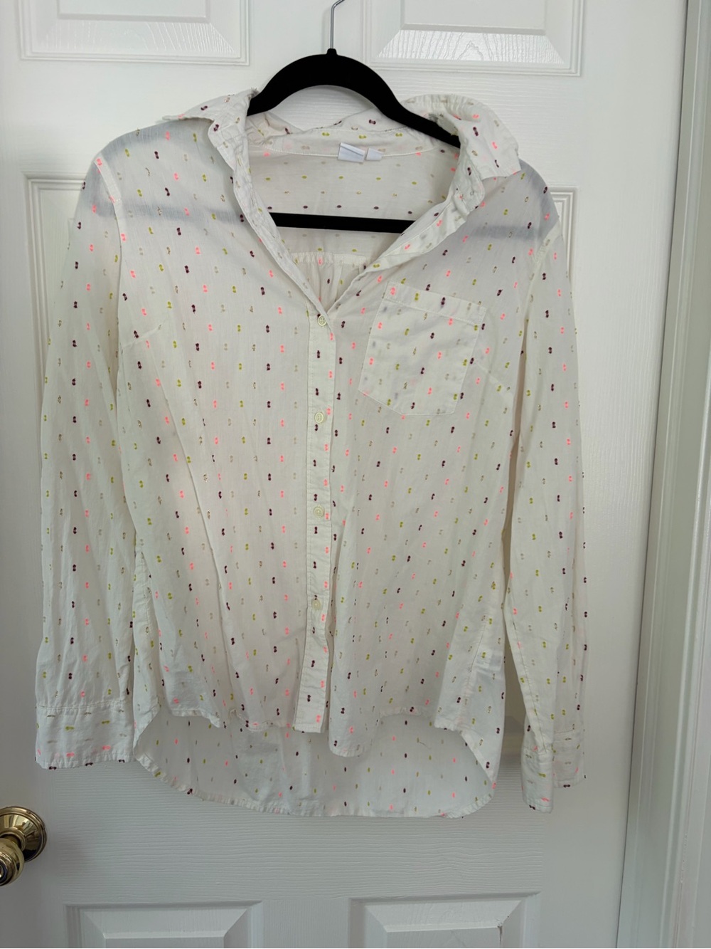 GAP White Button-Down Shirt with Neon Dot Print